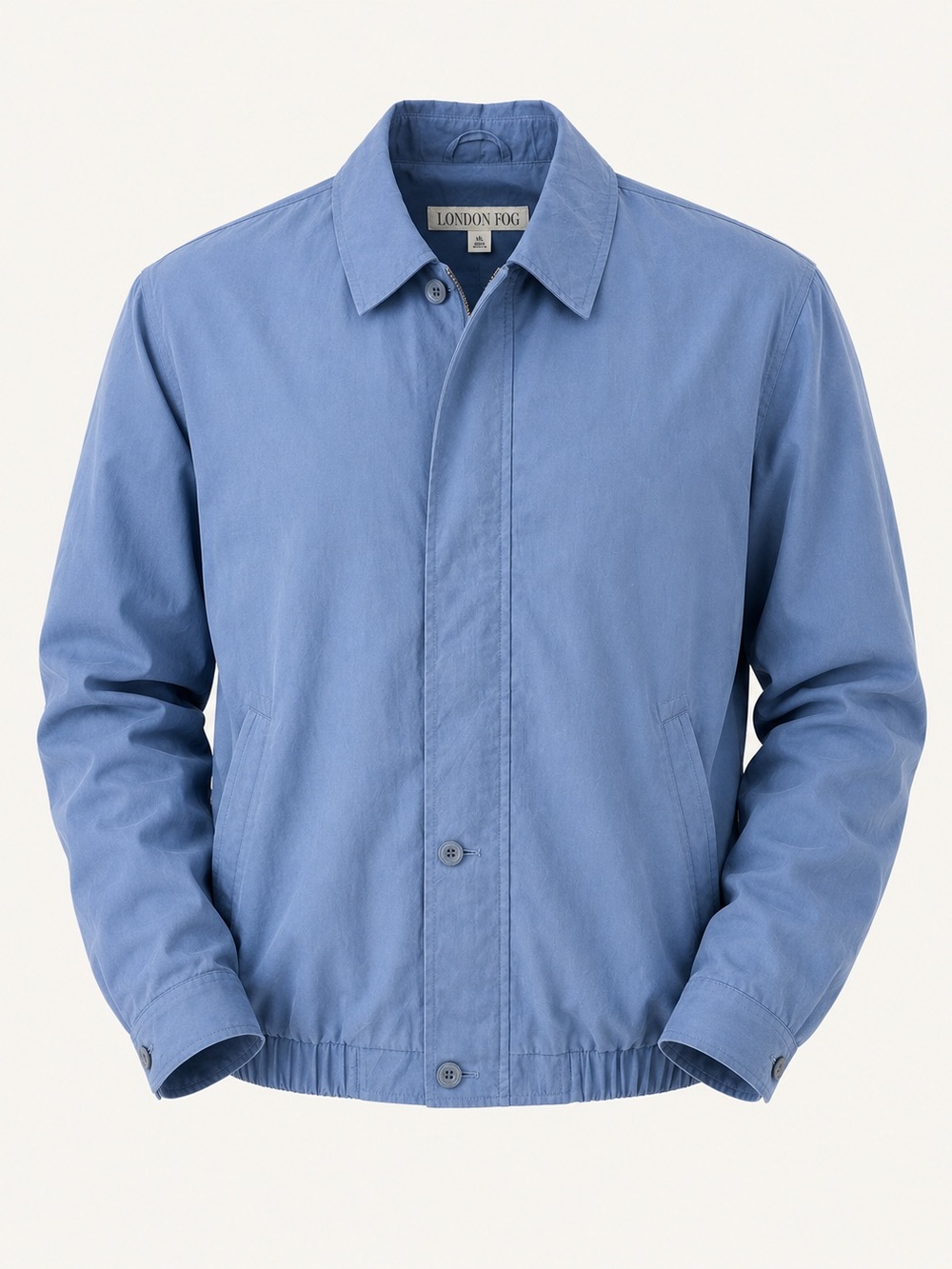 London Fog Vintage Blue Windbreaker Jacket Button Front Zipper Pockets Size L